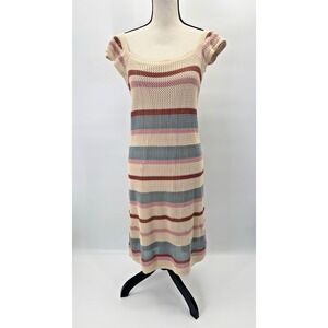 Cato Stripe Knit Crochet Midi Dress XL Flutter Sleeve Boho Fisherman Cottagecore